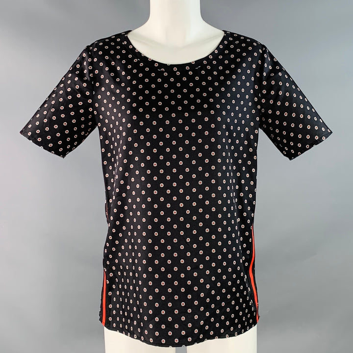 THE KOOPLES Size S Black Red White Silk Floral Short Sleeve Casual Top