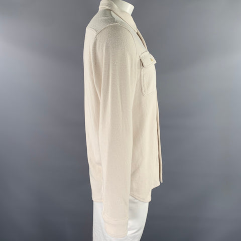 J.CREW Size L Off White Knit Cotton Blend Long Sleeve Shirt