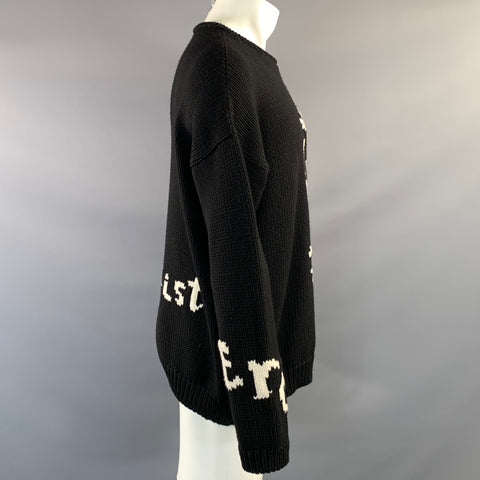 ENFANTS RICHES DEPRIMES FW2022 M Black White Knitted Merino Wool Crew Neck Sweater