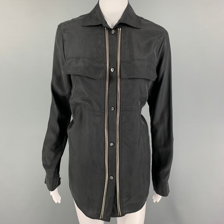 MCQ by ALEXANDER MCQUEEN Size XS Black Silk Patch Pockets Shirt