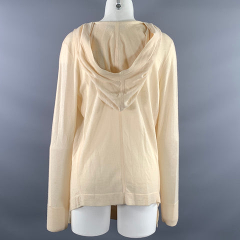 DONNA KARAN Size M Cream Knit Hooded Cardigan Womens