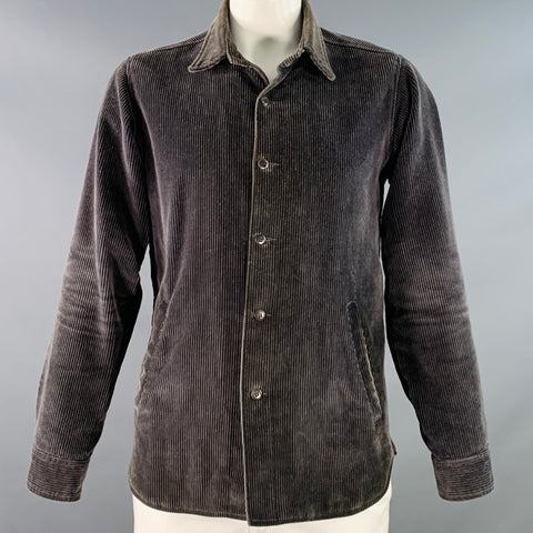 GOLDEN BEAR Size L Grey Corduroy Cotton Curved Cutaway Shirt Jacket