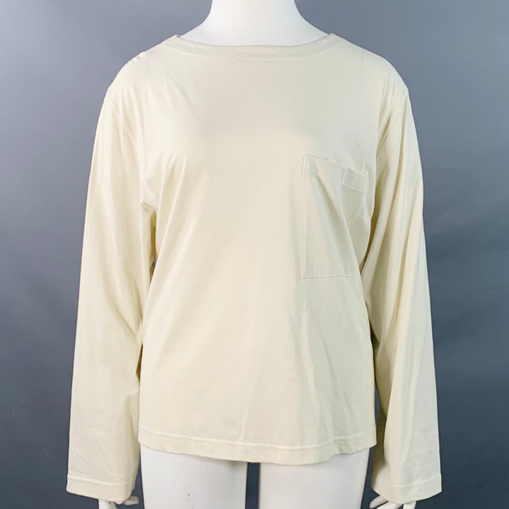 THE ROW Size L Beige Cotton Oversized One Pocket Scoop Neck Pullover