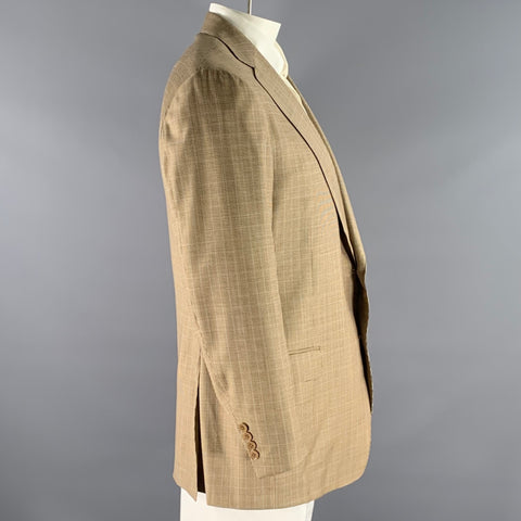 ERMENEGILDO ZEGNA Size 46 Brown Khaki Houndstooth Wool Sport Coat