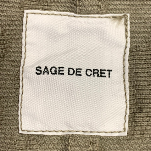 SAGE DE CRET Size L Green Olive Textured Cotton Collarless Jacket