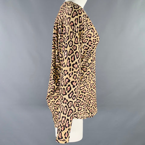 GIVENCHY Size 4 Beige Brown Viscose Blend Animal Print V-Neck Casual Top