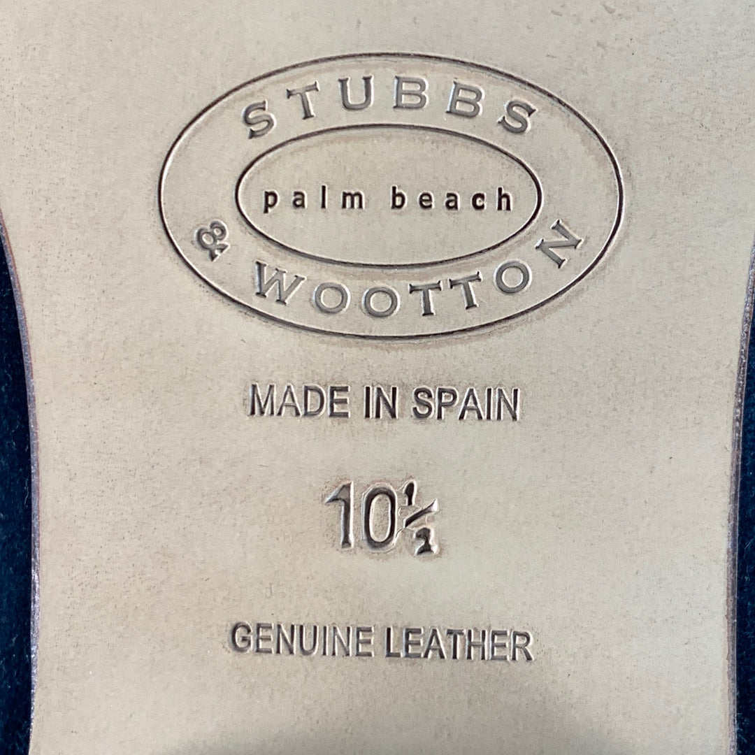 STUBBS & WOOTTON Size 10.5 Royal Anchor Navy Gold Embroidery Velvet Loafers