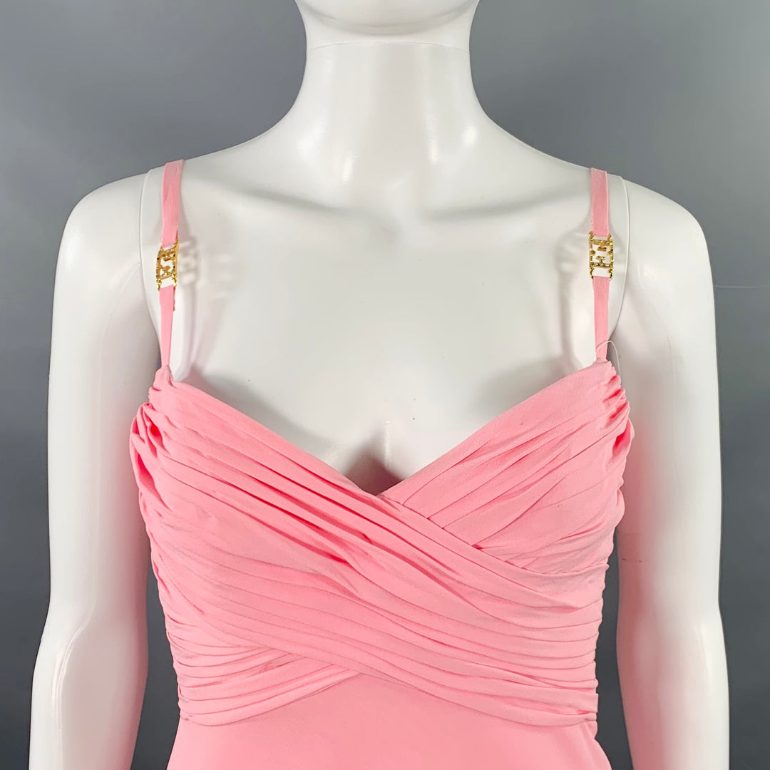 ESCADA COUTURE Size 2 Pink Gold Silk Ruched Layered Evening Gown