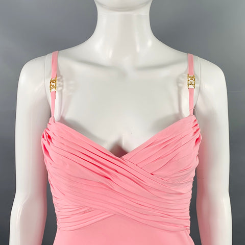 ESCADA COUTURE Size 2 Pink Gold Silk Ruched Layered Evening Gown