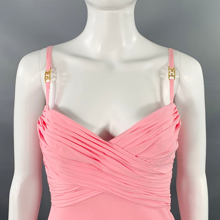 ESCADA COUTURE Size 2 Pink Gold Silk Ruched Layered Evening Gown