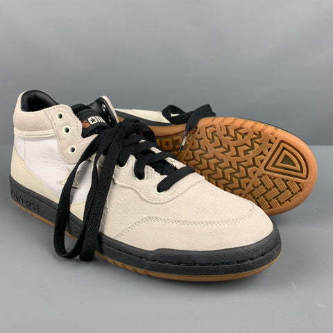 CONVERSE Size 10 Cream Black Mixed Materials Leather Sneakers