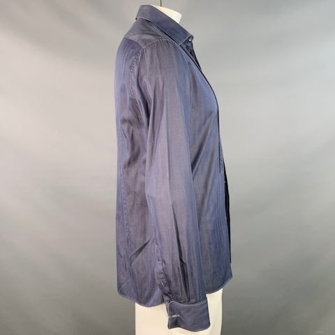JOHN VARVATOS Size L Grey Pleated Cotton French Cuff Hidden Placket Long Sleeve Shirt