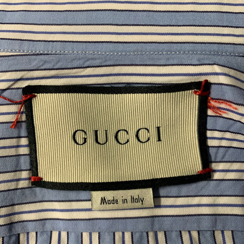 GUCCI Size S Blue White Stripe Cotton Long Sleeve Shirt