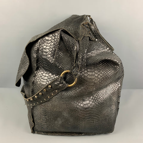 LE CUIR PERDU Black Gold Textured Leather Oversized Tote Handbag