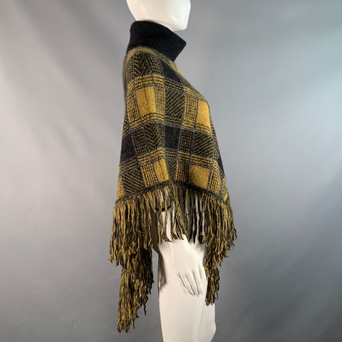 RED VALENTINO Size M Yellow Black Mohair Blend Plaid Poncho Cape