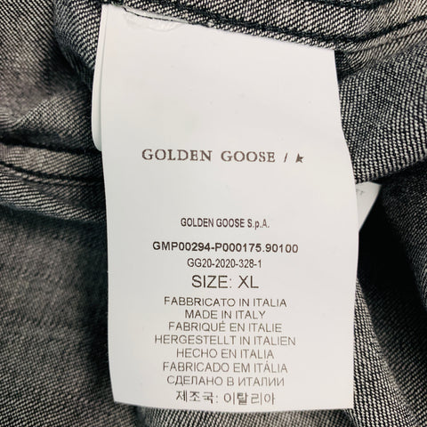 GOLDEN GOOSE Size XL Grey Studded Cotton Western Long Sleeve Shirt