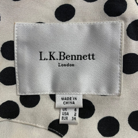 L.K.BENNETT Size 2 Beige Black Wool Silk Polka Dot A-Line Dress