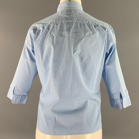 RALPH LAUREN Size 10 Blue White Cotton Stripe 3/4 Sleeves Shirt