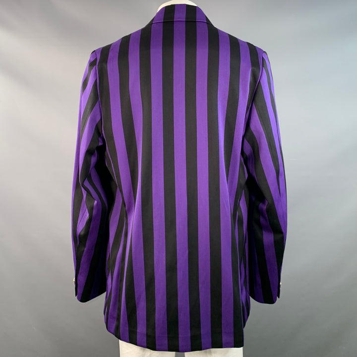 ROWING BLAZERS Size 46 Long Black Purple Stripe Cotton Wool Sport Coat