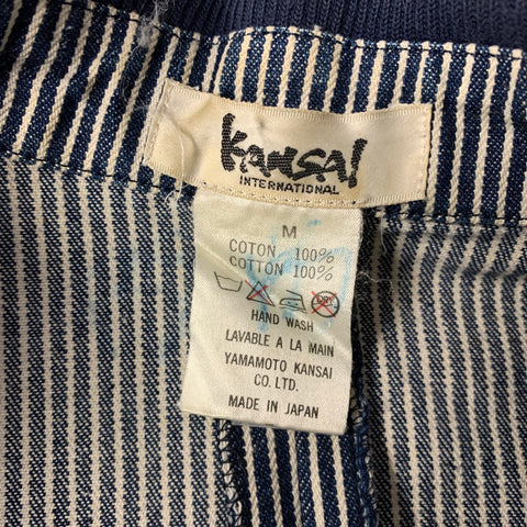 KANSAI YAMAMOTO Size M Blue White Stripe Cotton Shawl Collar Jacket