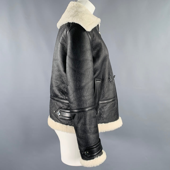 HELMUT LANG Size XS Black Cream Lambskin Leather Shearling Bomber Jacket