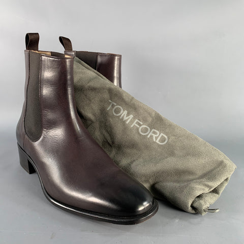 TOM FORD Size 11.5 Purple Leather Chelsea Ankle Boots