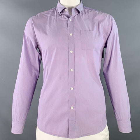 ELIE TAHARI Size XL White Lavender Stripe Checkered Cotton One Pocket Long Sleeve Shirt