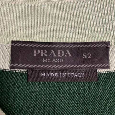PRADA Size L Green Light Green Jersey Stripe Silk Cotton Short Sleeve Pullover