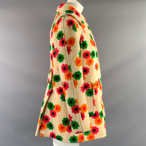EMANUEL UNGARO Size 8 Beige Orange & Green Floral Button Up Coat