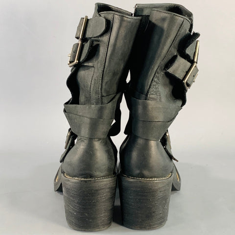 JEFFREY CAMPBELL Size 10 Deanne Black Leather Buckle Biker Boots