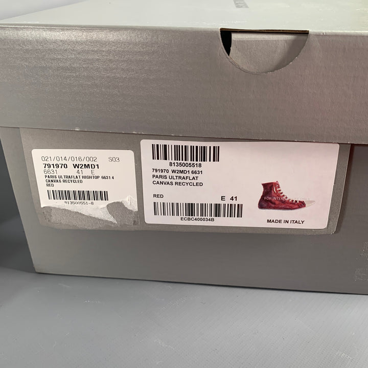 BALENCIAGA 2024 Size 8 Ultraflat High Top Red Canvas Sneakers