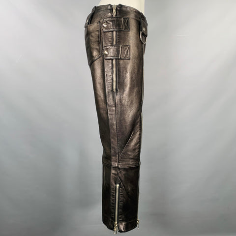 DOLCE & GABBANA SS2000 Size 6 Black Silver Leather Cropped Casual Pants