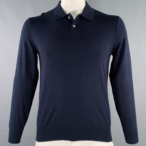 THEORY Size M Goris Navy Viscose Blend Polo Pullover