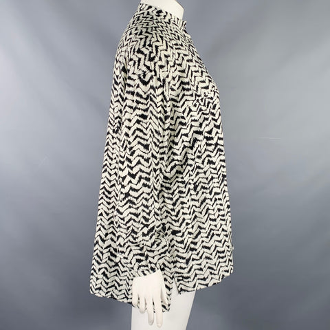 HAIDER ACKERMANN Size L Black White Viscose Silk Zig Zag Collarless Shirt