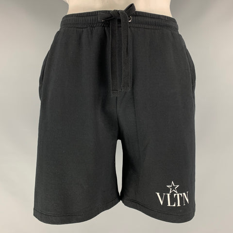 VALENTINO Size L Black Solid Cotton Polyamide Elastic Waistband Shorts