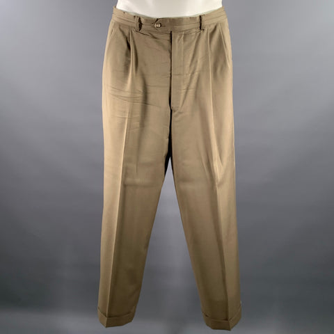 MANI Size 44 Khaki Wool Peak Lapel Double Breasted Suit