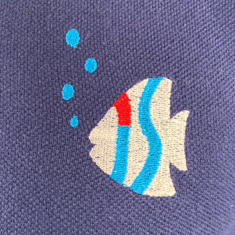 ISSEY MIYAKE Size M Navy Cotton Embroidered Fish Polo