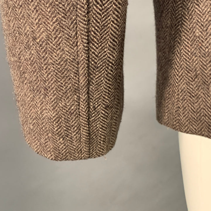 MENK Size S Brown Herringbone Wool Blend Zip Up Jacket