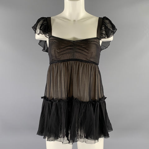 DOLCE & GABBANA Size 2 Black Nude Silk Empire Waist Dress Top