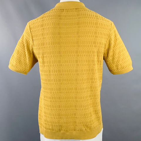 WAX SS23 Size XL Yellow Mustard Textured Cotton Half Placket Polo