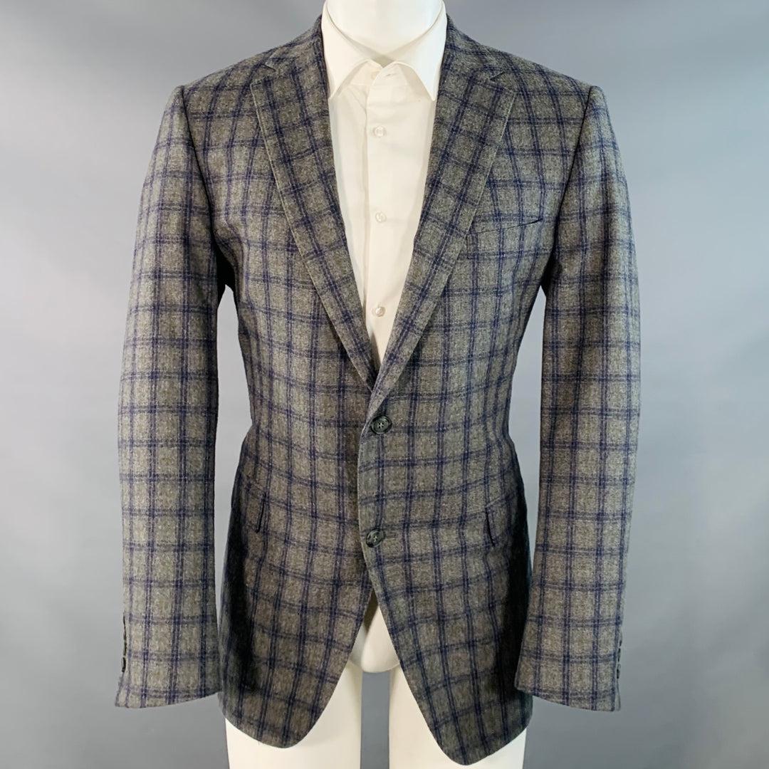PAUL STUART Size 41 Grey Navy Green Plaid Wool Notch Lapel Sport Coat