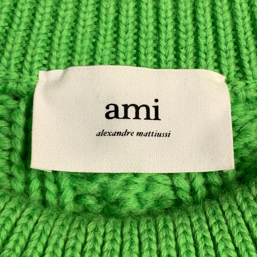 AMI by ALEXANDRE MATTIUSSI Size M Lime Green Cable Knit Wool Cropped Sweater