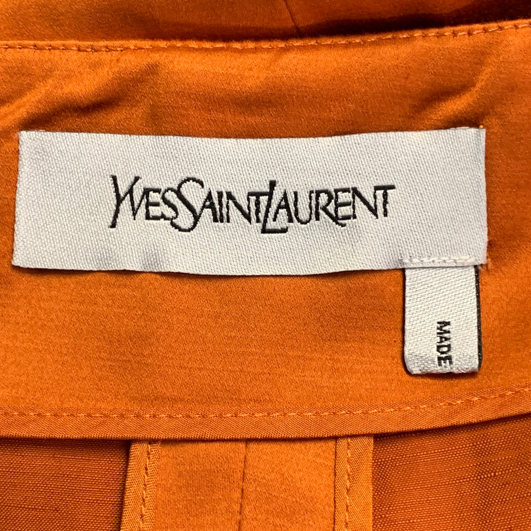 YVES SAINT LAURENT Size 10 Orange Cotton Linen Back Zipper Pencil Skirt