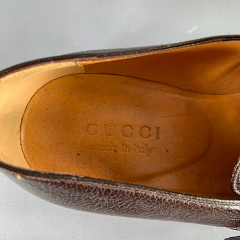 GUCCI Size 8 Brown Leather Buckle Loafers