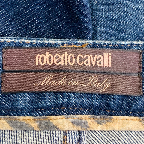 ROBERTO CAVALLI Size 2 Blue Cotton Blend Low Rise Studded Twill Flared Jeans