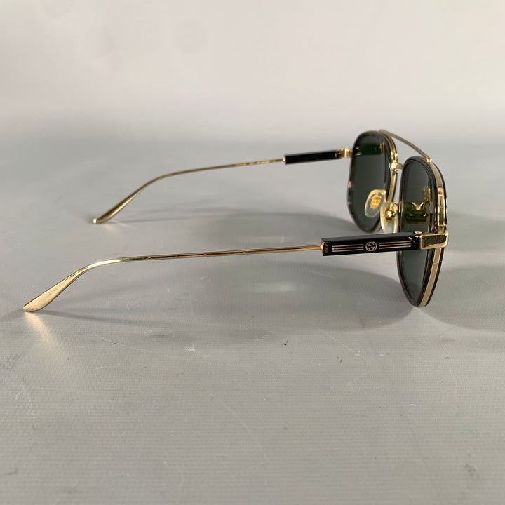GUCCI Size One Size Gold Brown & Black Tortoise Metallic Sunglasses