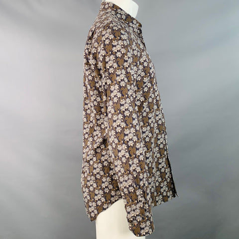 PAUL SMITH Size M Navy Brown Blue Floral Cotton Long Sleeve Shirt