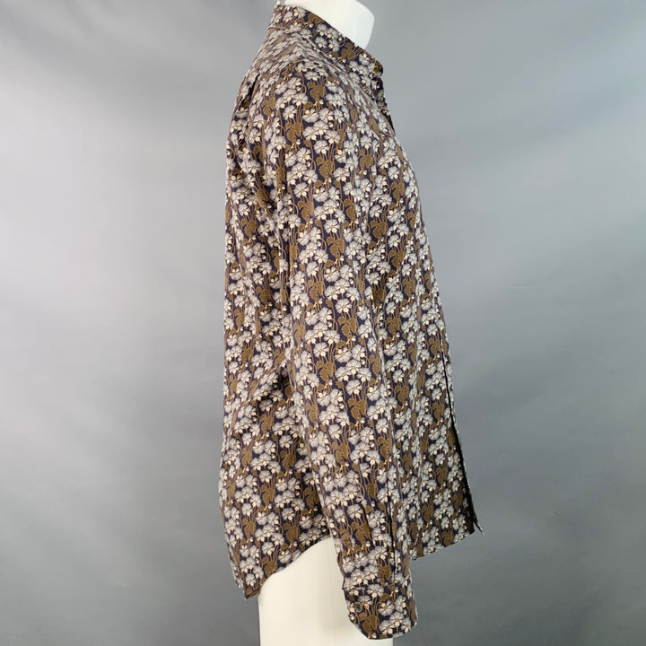 PAUL SMITH Size M Navy Brown Blue Floral Cotton Long Sleeve Shirt
