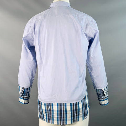 COMME des GARCONS SHIRT Size S Blue Brown Stripe Plaid Long Sleeve Shirt