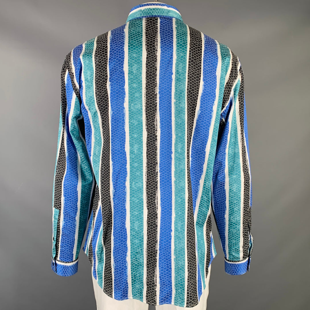 VERSACE COLLECTION Size XL Black White Blue Green Stripe Long Sleeve Shirt